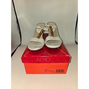 Aerosoles Tribeca‎ White Leather Heel Sandals Women's Size 9M